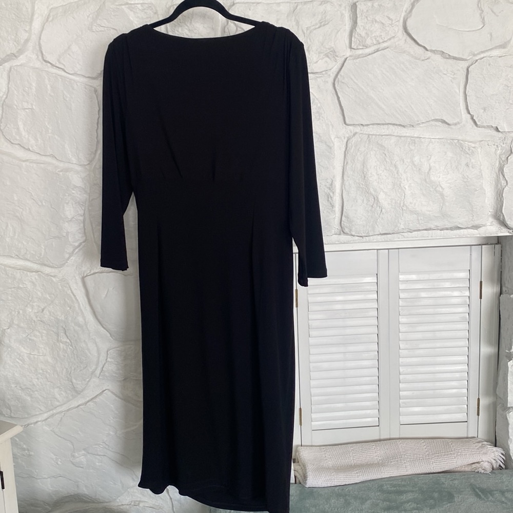 Lauren Ralph Lauren Dress 16 black v neck gathered on the side - Picture 3 of 12